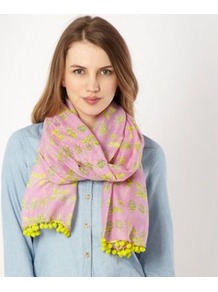 Purple Bug Scarf - predominant colour: lilac; occasions: casual, evening, work, occasion; type of pattern: light; style: regular; size: standard; material: fabric; embellishment: embroidered, pompom; pattern: plain, patterned/print