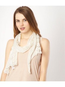 Ivory Lace Trim Scarf - predominant colour: ivory; occasions: casual, work; type of pattern: light; style: regular; material: lace; size: small; pattern: patterned/print