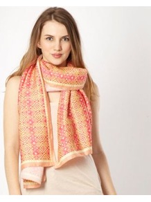 Pink Geo Scarf - predominant colour: pink; occasions: casual, evening, work, occasion; type of pattern: standard; style: regular; size: large; trends: statement prints; material: satin; pattern: patterned/print