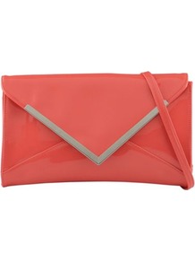 Coral Berec Patent Clutch Bag - predominant colour: coral; occasions: casual, evening, occasion, holiday; type of pattern: light; style: clutch; length: hand carry; size: standard; material: faux leather; pattern: plain; trends: fluorescent; finish: plain; embellishment: chain/metal