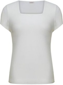 Jersey Square Neck - neckline: high square neck; pattern: plain; predominant colour: ivory; occasions: casual, evening, work; length: standard; style: top; fibres: polyester/polyamide - stretch; fit: straight cut; sleeve length: short sleeve; sleeve style: standard; pattern type: fabric; texture group: jersey - stretchy/drapey