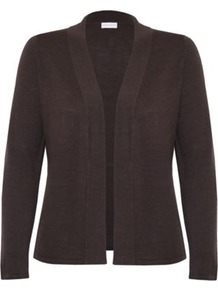 Petite Taupe Drawsting Back Cardigan - back detail: tie detail at back; neckline: collarless open; style: open front; predominant colour: chocolate brown; occasions: casual, evening, work, occasion; length: standard; fibres: cotton - mix; fit: standard fit; sleeve length: long sleeve; sleeve style: standard; texture group: knits/crochet; pattern type: knitted - fine stitch