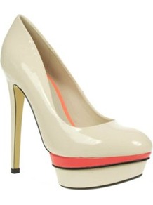 Nude Patent Platform Court Shoes Colour Insert - predominant colour: ivory; occasions: evening, work, occasion; material: faux leather; heel height: high; heel: platform; toe: round toe; style: courts; trends: fluorescent; finish: patent; pattern: plain, colourblock