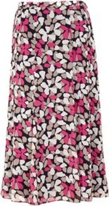 Navy Petal Print Skirt - length: calf length; style: bias cut; waist detail: fitted waist, narrow waistband; waist: mid/regular rise; fit: bias; occasions: casual, work, occasion, holiday; fibres: polyester/polyamide - 100%; hip detail: soft pleats at hip/draping at hip/flared at hip; predominant colour: multicoloured; trends: statement prints; pattern type: fabric; pattern size: big & busy; pattern: florals, patterned/print; texture group: jersey - stretchy/drapey
