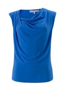 Ariela Top - neckline: cowl/draped neck; pattern: plain; sleeve style: sleeveless; waist detail: twist front waist detail/nipped in at waist on one side/soft pleats/draping/ruching/gathering waist detail; bust detail: ruching/gathering/draping/layers/pintuck pleats at bust; predominant colour: diva blue; occasions: casual, evening, work; length: standard; style: top; fibres: polyester/polyamide - stretch; fit: straight cut; shoulder detail: flat/draping pleats/ruching/gathering at shoulder; sleeve length: sleeveless; pattern type: fabric; pattern size: standard; texture group: jersey - stretchy/drapey