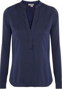 1/2 Placket Blouse In Navy - pattern: plain; style: blouse; predominant colour: navy; occasions: casual; length: standard; neckline: mandarin with v-neck; fibres: silk - mix; fit: straight cut; sleeve length: long sleeve; sleeve style: standard; texture group: silky - light; pattern type: fabric; pattern size: standard
