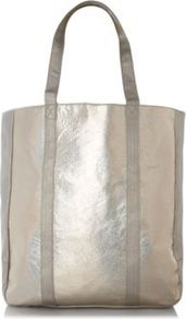 Metallic Tote Bag Silver - predominant colour: silver; occasions: casual, work, holiday; type of pattern: standard; style: tote; length: handle; size: oversized; material: faux leather; pattern: plain; trends: metallics; finish: metallic