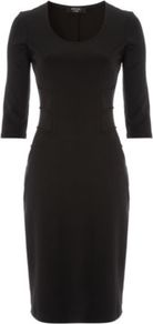 Moda Bodycon Dress Black - fit: tight; pattern: plain; style: bodycon; waist detail: fitted waist; predominant colour: black; occasions: evening, work; length: on the knee; fibres: polyester/polyamide - stretch; neckline: crew; sleeve length: half sleeve; sleeve style: standard; texture group: jersey - clingy; pattern type: fabric; pattern size: standard