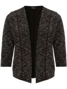 Moda Sketch Print Jacket Black - pattern: plain; style: single breasted blazer; collar: shawl/waterfall; fit: slim fit; predominant colour: charcoal; occasions: casual, evening, work; length: standard; fibres: polyester/polyamide - stretch; sleeve length: 3/4 length; sleeve style: standard; texture group: cotton feel fabrics; collar break: low/open; pattern type: fabric; pattern size: standard