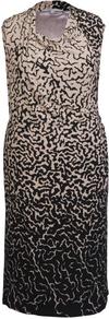 Beige/Black Asymmetric Border Print Jersey Dress - style: shift; neckline: round neck; sleeve style: sleeveless; predominant colour: black; occasions: evening, work, occasion; length: on the knee; fit: body skimming; sleeve length: sleeveless; trends: glamorous day shifts; pattern type: fabric; pattern size: standard; pattern: patterned/print; texture group: jersey - stretchy/drapey; fibres: viscose/rayon - mix