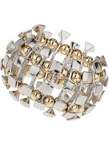 Mixed Link Bracelet - predominant colour: silver; occasions: evening, work, occasion; style: cuff; size: large/oversized; material: chain/metal; trends: metallics; finish: metallic; embellishment: beading, chain/metal