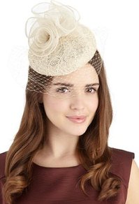 Floral Corsage Birdcage Veil Headband - predominant colour: ivory; occasions: evening, occasion; type of pattern: light; style: fascinator; size: standard; material: macrame/raffia/straw; pattern: florals, plain, patterned/print; trends: high impact florals, sculptural frills; embellishment: corsage