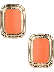 Oblong Coral Stud Earrings - predominant colour: coral; occasions: casual, evening, work, occasion, holiday; style: stud; length: short; size: standard; material: chain/metal; fastening: pierced; finish: metallic; embellishment: beading, chain/metal