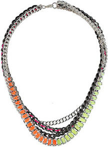 Neon Chains Multi Row Necklace - occasions: casual, evening, work, holiday; predominant colour: multicoloured; style: multistrand; length: mid; size: standard; material: chain/metal; trends: fluorescent, metallics; finish: fluorescent; embellishment: beading, chain/metal