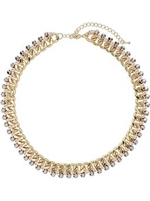 Thread Wrap Chain Necklace - predominant colour: gold; occasions: casual, evening, work, occasion; style: standard; length: short; size: standard; material: chain/metal; trends: metallics; finish: plain; embellishment: beading, chain/metal, crystals