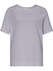 Kami Silk Front T Shirt - neckline: round neck; pattern: plain; style: t-shirt; predominant colour: lilac; occasions: casual, evening, work; length: standard; fibres: silk - 100%; fit: straight cut; sleeve length: short sleeve; sleeve style: standard; texture group: silky - light; pattern type: fabric; pattern size: standard