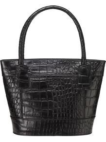 Galway Small Croc Print Grab Handbag, Black - predominant colour: black; occasions: casual, evening, work; type of pattern: light; style: tote; length: handle; size: standard; material: leather; pattern: animal print, plain; finish: plain