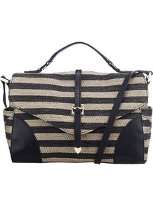 Clevedon Stripe Across Body Handbag - predominant colour: navy; occasions: casual, evening, work; type of pattern: standard; style: satchel; length: across body/long; size: standard; material: fabric; finish: plain; pattern: horizontal stripes; embellishment: chain/metal