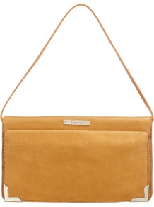Clover Travel Clutch Handbag - predominant colour: mustard; occasions: casual, evening, occasion; style: shoulder; length: shoulder (tucks under arm); size: standard; material: leather; pattern: plain; finish: plain; embellishment: chain/metal