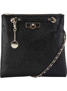 French Grain Leather Across Body Handbag, Black - predominant colour: black; occasions: casual, work; type of pattern: standard; style: messenger; length: across body/long; size: standard; material: leather; pattern: plain; finish: plain; embellishment: chain/metal