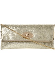Bostons Glitter Evening Clutch Bag - predominant colour: gold; occasions: evening, occasion; type of pattern: standard; style: clutch; length: hand carry; size: small; material: fabric; embellishment: glitter, chain/metal; pattern: plain; trends: metallics; finish: metallic