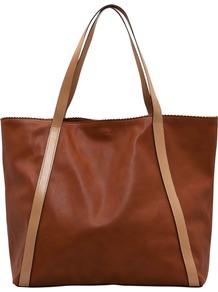 Shopper Handbag, Brown - predominant colour: chocolate brown; occasions: casual, work, holiday; type of pattern: light; style: tote; length: handle; size: oversized; material: faux leather; pattern: plain, two-tone, colourblock; finish: plain
