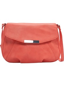 Metal Plate Shoulder Handbag, Coral - predominant colour: coral; occasions: casual, evening, work, occasion, holiday; style: shoulder; length: shoulder (tucks under arm); size: small; material: faux leather; pattern: plain; finish: plain; embellishment: chain/metal