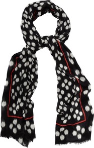 Ikat Spot Scarf, Black Ivory - predominant colour: black; occasions: casual, evening, work, occasion; type of pattern: standard; style: regular; size: standard; material: fabric; embellishment: fringing; pattern: polka dot, patterned/print; trends: statement prints, modern geometrics