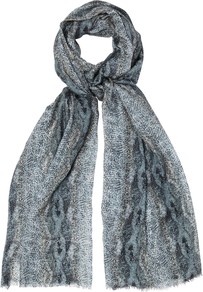Reptile Print Scarf, Grey - predominant colour: mid grey; occasions: casual, evening, work, occasion; type of pattern: large; style: regular; size: standard; material: silk; pattern: animal print, patterned/print; trends: statement prints