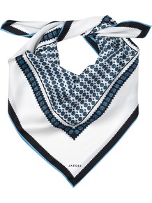 Printed Silk Scarf, Multi - predominant colour: ivory; occasions: casual, evening, work, occasion; type of pattern: standard; style: square; size: standard; material: silk; trends: modern geometrics; pattern: patterned/print
