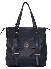 Cannonbury Tote Bag, Black - predominant colour: black; occasions: casual, work; style: tote; length: shoulder (tucks under arm); size: standard; material: leather; pattern: plain; finish: plain; embellishment: buckles