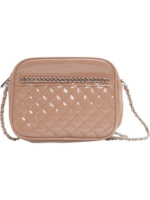 Chain Patent Bag, Nude - predominant colour: nude; occasions: casual, evening, occasion, holiday; type of pattern: light; style: shoulder; length: across body/long; size: small; material: faux leather; embellishment: quilted, chain/metal; pattern: plain; trends: metallics; finish: patent
