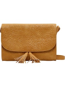Shoulder Bag With Tassels, Yellow - predominant colour: mustard; occasions: casual, evening, work, occasion; type of pattern: light; style: shoulder; length: across body/long; size: small; material: faux leather; embellishment: tassels; pattern: plain; finish: plain