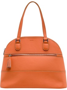 Tassel Handbag, Orange - predominant colour: bright orange; occasions: casual, work, holiday; style: bowling; length: shoulder (tucks under arm); size: standard; material: faux leather; embellishment: tassels, zips; pattern: plain; trends: fluorescent; finish: plain