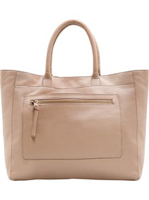 Pocket Leather Tote - predominant colour: nude; occasions: casual, evening, work; type of pattern: standard; style: tote; length: handle; size: oversized; material: leather; embellishment: zips; pattern: plain; finish: plain