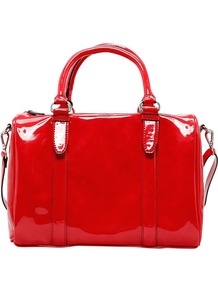 Patent Bowling Bag, Coral - predominant colour: true red; occasions: casual, work, holiday; style: bowling; length: handle; size: standard; material: faux leather; embellishment: zips; pattern: plain; trends: fluorescent; finish: patent