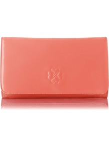 Frome Patent Leather Clutch Bag Peach - predominant colour: coral; occasions: evening, occasion; style: clutch; length: hand carry; size: standard; material: leather; pattern: plain; finish: patent