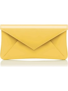 Leola Patent Leather Envelope Clutch Yellow Lemon - predominant colour: primrose yellow; occasions: casual, evening, occasion, holiday; type of pattern: standard; style: clutch; length: hand carry; size: small; material: leather; pattern: plain; finish: patent