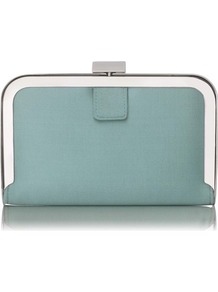 Amelia Framed Satin Box Clutch Green Mint - predominant colour: pistachio; occasions: evening, occasion; type of pattern: standard; style: clutch; length: hand carry; size: standard; material: leather; pattern: plain; finish: plain; embellishment: chain/metal