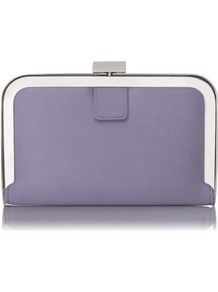 Amelia Framed Satin Box Clutch Purple Lavender - predominant colour: lilac; occasions: evening, occasion; type of pattern: standard; style: clutch; length: hand carry; size: standard; material: leather; pattern: plain; trends: metallics; finish: plain; embellishment: chain/metal