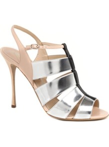 Mich Slingback Leather Sandals - predominant colour: silver; occasions: evening, work, occasion; material: leather; heel height: high; embellishment: buckles; ankle detail: ankle strap; heel: stiletto; toe: open toe/peeptoe; style: strappy; trends: metallics; finish: metallic; pattern: plain, colourblock