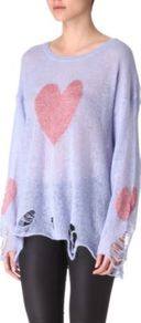 Knitted Heart Jumper - neckline: round neck; sleeve style: dolman/batwing; bust detail: added detail/embellishment at bust, contrast pattern/fabric/detail at bust; length: below the bottom; style: standard; predominant colour: lilac; occasions: casual; fibres: acrylic - mix; fit: loose; back detail: longer hem at back than at front; sleeve length: long sleeve; texture group: knits/crochet; trends: volume; pattern type: knitted - other; pattern size: standard; pattern: patterned/print