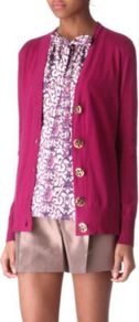 Simone Cotton Cardigan - neckline: low v-neck; bust detail: buttons at bust (in middle at breastbone)/zip detail at bust; predominant colour: hot pink; occasions: casual, work; length: standard; style: standard; fibres: cotton - 100%; fit: standard fit; sleeve length: long sleeve; sleeve style: standard; texture group: knits/crochet; pattern type: knitted - fine stitch