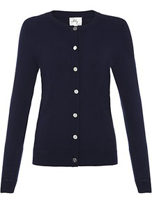 Classic Cardigan - neckline: round neck; pattern: plain; predominant colour: navy; occasions: casual, work; length: standard; style: standard; fit: slim fit; sleeve length: long sleeve; sleeve style: standard; texture group: knits/crochet; pattern type: knitted - fine stitch; pattern size: standard; fibres: viscose/rayon - mix