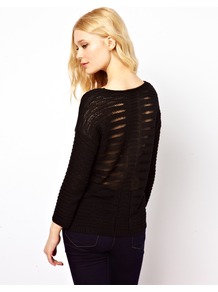 Ladder Back Jumper - neckline: round neck; style: standard; back detail: contrast pattern/fabric at back; predominant colour: black; occasions: casual, work; length: standard; fibres: acrylic - 100%; fit: loose; sleeve length: long sleeve; sleeve style: standard; texture group: knits/crochet; pattern type: knitted - big stitch; pattern size: standard