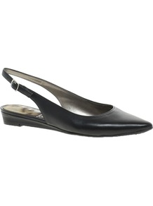 Ionia Flat Slingback Shoes - predominant colour: black; occasions: casual, work; material: leather; heel height: flat; toe: pointed toe; style: ballerinas / pumps; finish: plain; pattern: plain