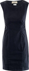 Randers Dress - style: shift; neckline: round neck; sleeve style: capped; fit: tailored/fitted; pattern: plain; waist detail: fitted waist, twist front waist detail/nipped in at waist on one side/soft pleats/draping/ruching/gathering waist detail; predominant colour: navy; occasions: casual, evening, work; length: just above the knee; fibres: cotton - stretch; sleeve length: sleeveless; texture group: cotton feel fabrics; pattern type: fabric; pattern size: standard