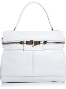 Ginepro Bag - predominant colour: white; occasions: casual, work; type of pattern: standard; style: tote; length: handle; size: standard; material: leather; embellishment: zips, chain/metal; pattern: plain; finish: plain