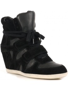 Bea Wedge Hi Top Trainer Shoes, Black - predominant colour: black; occasions: casual; material: suede; heel height: mid; heel: wedge; toe: round toe; boot length: ankle boot; style: high top; trends: sporty redux; finish: plain; pattern: plain