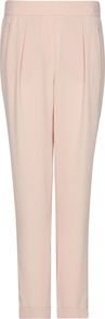 Women's Tapered Trousers, Nude - pattern: plain; waist detail: fitted waist, wide waistband/cummerbund; style: peg leg; hip detail: front pockets at hip, front pleats at hip level; waist: mid/regular rise; predominant colour: blush; occasions: casual, evening, work, holiday; length: ankle length; fibres: polyester/polyamide - 100%; jeans & bottoms detail: turn ups; texture group: crepes; fit: tapered; pattern type: fabric